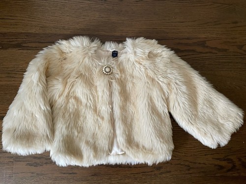 OFF WHITE GIUBBINO CAPPOTTO FODERATO PELLICCIA SINTETICA BAMBINA GAP PANNA BOTTONE GIOIELLO taglia 4T 5T L XL