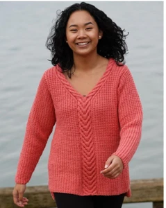 Knitting Pattern copy ladies Designer v neck cable front sweater 40-56 832J - Picture 1 of 5