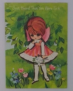 Vintage Get Well Card, 'Just Heard You Were Sick' Girl, Flowers - NOS #2 - Bild 1 von 3