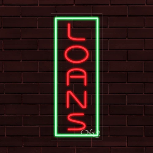 NEW "LOANS" w/BORDER VERTICAL 30x12x1 INCH LED FLEX WINDOW INDOOR SIGN 31000 - Image 1 of 1
