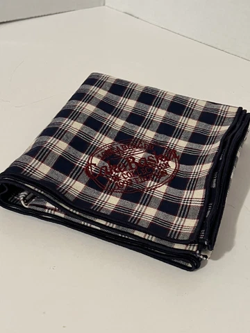 Longaberger 1992 JW Collection Cake Basket Cloth Liner Navy Red & Cream Plaid Cover