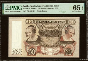 Netherlands 50 Gulden 17-01-1941 Prefix- A0 Pick-58 GEM UNC PMG 65 EPQ - Picture 1 of 2