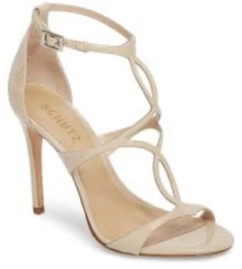 Schutz Nude Strappy Patent Leather Stiletto Sandal Sz 7 Neutral High Heel USA - Picture 1 of 9