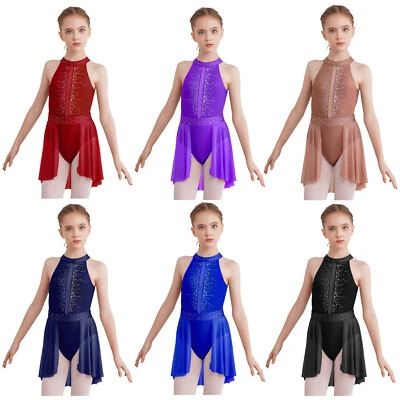 Girls Sleeveless Sparkle Lyrical Figure Skating Dress Dance Performance Costume - Image 1 of 3