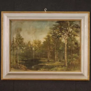Dipinto firmato e datato 1939 ad olio quadro paesaggio boschivo XX secolo 900 - Foto 1 di 12