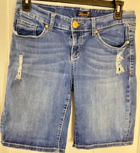Seven 7 pantaloncino donna denim taglia 12 blu invecchiato cucitura interna 10" - Foto 1 di 9