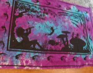 Purple Mushroom Angel Fairy Land Tapestry Wall Hanging Home Decor Poster Tie Dye - Picture 1 of 6