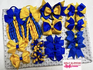 School Bundle Royal Blue Yellow Headband Hairband Scrunchies Bow Bobbles Dress - Picture 1 of 1
