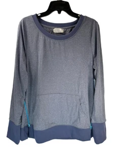 Aspire Women's Crew Neck Front Pocket Long Sleeve Sweatshirt, Blue, 1X - Picture 1 of 9