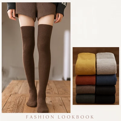 Meias longas femininas de inverno sobre o joelho grossas malha quente coxa meias altas Reino Unido - Imagem 1 de 4