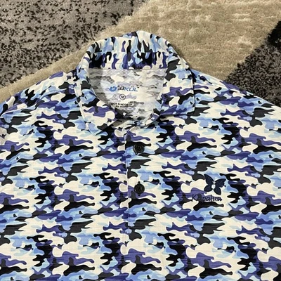 IBKUL Polo 衫男式中号蓝色迷彩 Kapalua 高尔夫性能长袖 UPF — 第 1/4 张图片
