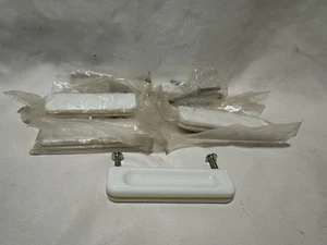 6 tiradores de cajón de porcelana blanca MCM vintage rayas amarillas de 3" C a C - Imagen 1 de 5