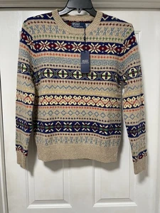 $398 Polo Ralph Lauren Fair Isle Wool Alpaca Linen Cotton Sweater Mens Small - Picture 1 of 3