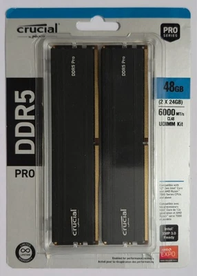 Crucial Pro 48GB (2x24GB) DDR5 RAM 6000MT/s UDIMM CL48 (CP24G60C48U5.M8BR) Foto 1 de 4