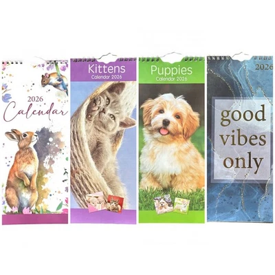 TALLON 2026 Slim Calendar Planner Spiral, Watercolor Animal Envelope Gift ( 30x14cm )