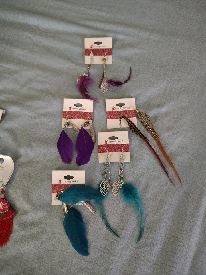 Charming Charlie перо серьги 5 пара пирсинг бирюза фиолетовый оранжевый - Изображение 1 из 4
