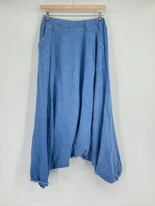 Made in Italy Damen Blau Leinen Tropfen Schritt Freizeit Lagenlook Hose - Bild 1 von 2