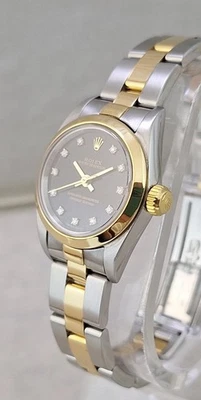 Rolex Oyster Perp Black Factory Diamond Dial 76183 26mm 18k/ss Ladies Watch 2002 - Image 1 of 4