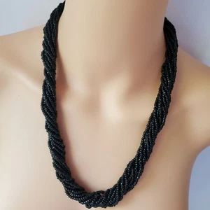 TRIFARI Black Seed Bead Torsade Multi-Strand Vintage Necklace - Picture 1 of 8