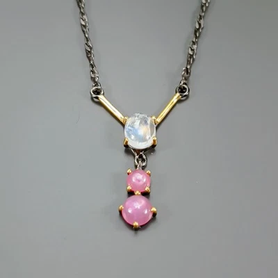 Collar de piedra lunar natural hecho a mano de plata de ley 925 18,5"/N27476 Foto 1 de 4