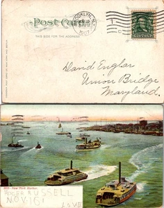 Vintage New York Hafen Postkarte - Schiffe ~ Dockszene - NY Postkarte - Bild 1 von 1