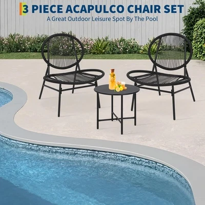 Juego de muebles de patio de 3 piezas, sillas modernas, juego de bistró de conversación para balcón Foto 1 de 4