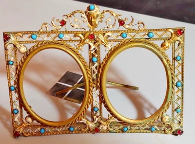 Antiguo marco de fotos doble filigrana con joyas en miniatura Foto 1 de 4
