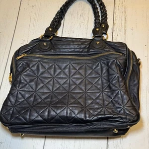 Cynthia Rowley gesteppte schwarze Schultertasche geflochtene Griffe gold/brifcase - Bild 1 von 23