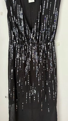 Stunning BNWT Next black chiffon sequin occasion party dress 14 rrp £60 - Image 1 of 4