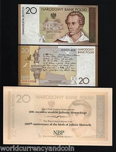 POLAND 20 ZLOTYCH P-180 2009 SLOWACKI Commemorative POEM CROSS UNC NOTE + FOLDER - Picture 1 of 1