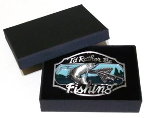 I'D RATHER BE FISHING - brushed silver removable BELT BUCKLE - BP141 & GIFT BOX - Picture 1 of 4