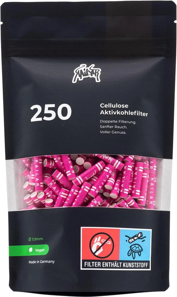 PURIZE KAiLAR 20560 250 Pink Cellulose Filter Slim (5.9 mm) with Vegan Activated Carbon