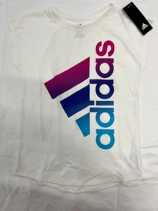 Adidas Girl Short Sleeve Logo T-Shirt AA4638 (White Multi Crew Neck S-7/8)NWT - Picture 1 of 1