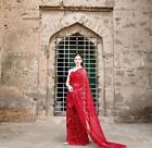 Red Color Georgette Sequence Embroidery Bollywood Replica Wedding Party Sari Top