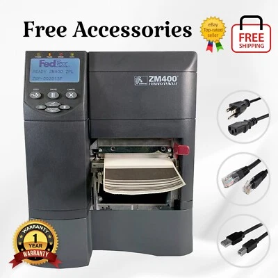Zebra ZM400 FedEx Direct Thermal Label Printer USB LAN Peel Rewind 1 YR WARRANTY - Image 1 of 4