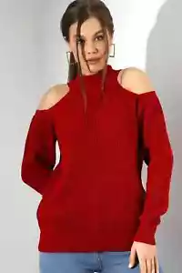 Trend Rot Strickpullover Pulli Rollkragen Pullover Stricksweater Elegant Warm - Bild 1 von 4