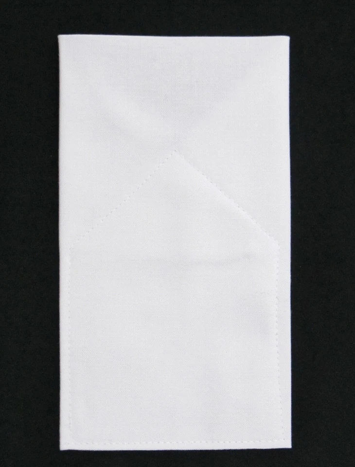 POCKET SQUARE White Flat Top Kona Cotton -folded & Sewn - just slips in pocket - Image 1 of 1