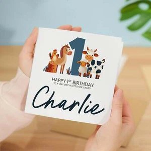 Personalised 1st Birthday Card for Boy/Girl with Fun Farm Animals Gift - Picture 1 of 10