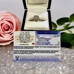 14K Gelbgold 2 Stück Ehering Verlobungsring Set 52 natürliche Diamanten 0,96 Karat - Bild 1 von 21