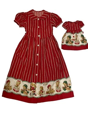 Daisy Kingdom Cherished Teddies Border Christmas Dresses Sz 6-7 Girl & 18” Doll - Image 1 of 4