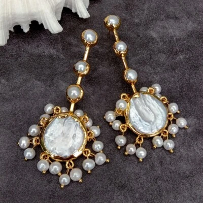 Pendientes Y·YING Moneda Blanca Cultivada Perla Moneda Grande Perla Joyería de Moda Foto 1 de 4