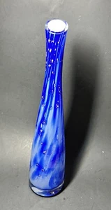 Alicja Hand Made Polish Blue Art Glass Vase 12” Tall - Two Layered Glass - Picture 1 of 8