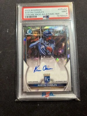 2023 Bowman 1st Austin Charles Atomic Refractor Auto /100 PSA 9 #CPAAC RC Royals - Image 1 of 2