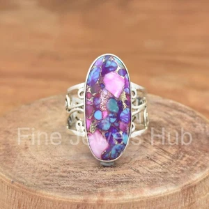 Kingman Pink Dahlia Turquoise Ring, 925 Sterling Silver Ring, Boho Ring For Her - Picture 1 of 4