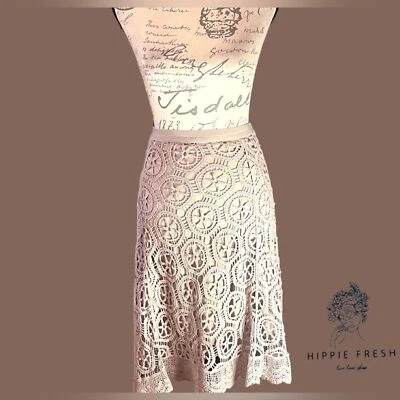 Falda de ganchillo 100 % algodón Valerie Stevens en color tostado talla L Foto 1 de 4