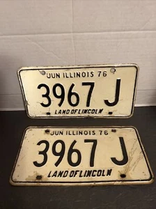 Vintage Illinois 1976 Juni Nummernschild Paar 3967 J Land Of Lincoln Rough Set - Bild 1 von 5