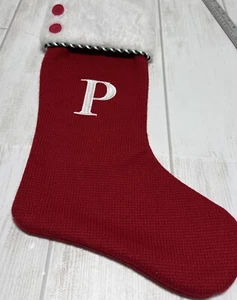 Nwt Christmas Stocking Holiday Home Red Knit Monogram P Holiday Décor - Picture 1 of 7