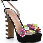 BETSEY JOHNSON! Womens Black 1" Platform Embellished Carra Block Heel Sandals 8M