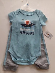 Baby Boys Kidgets Blue Gray Outfit Size 3-6 Months Jogging Pants Tee Shirt - Picture 1 of 8