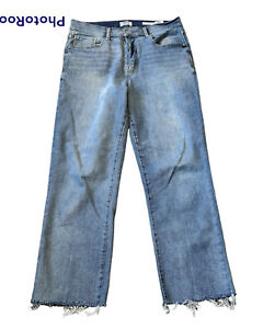 Kensie Vintage Luxe The Slim Straight Jeans Women's Blue Raw Hem Mid Rise 12/31